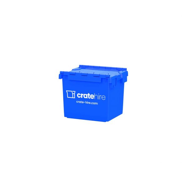 Small moving crate - 25L blue - crate hire logo on side