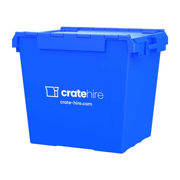 XL IT/Computer moving crate - 165L blue - crate hire logo on side