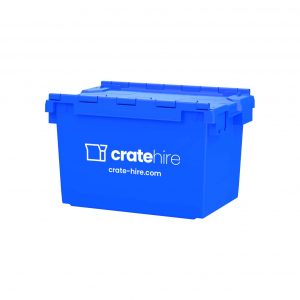 Medium moving crate - 64L blue - crate hire logo on side